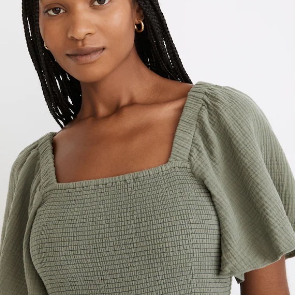 Madewell Lightspun Lucie Smocked Tie-Back Mini Dress NF918 green Sage - Picture 3 of 8